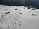 Škrbina nad Cijanerico - Forca Palone sled samotnega smučarja